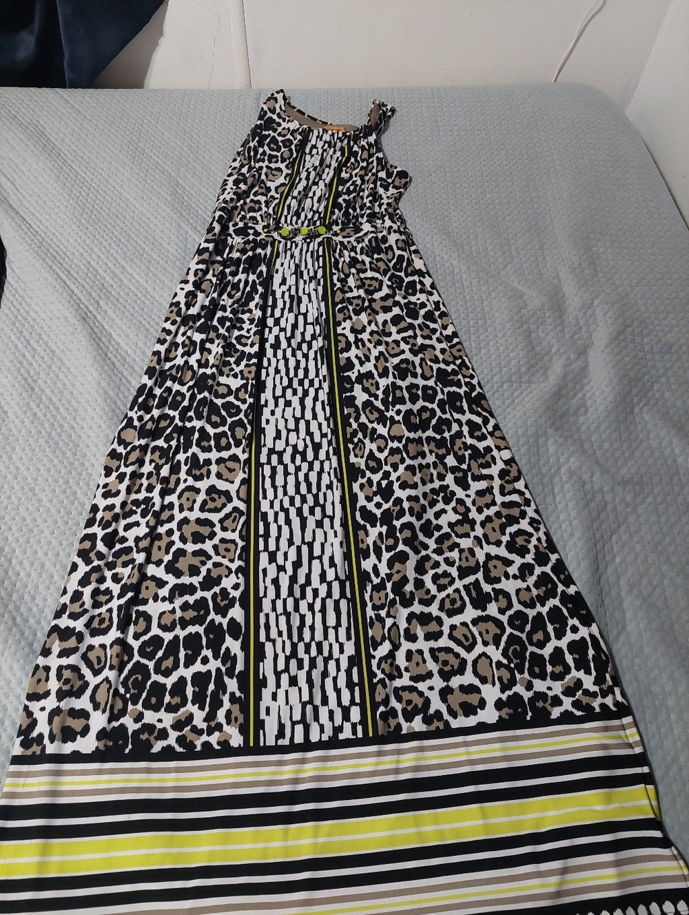 Ruby Rd. Leopard Print Maxi Dress with Yellow Stripe Accents